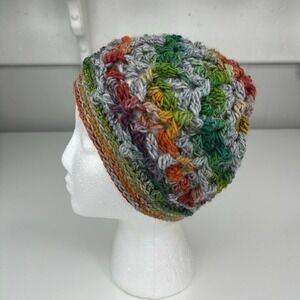 Created by Cyd Handmade Crochet Beanie Hat Multi Color Merino Wool Boho NEW